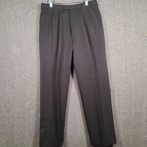 Hagger Men's Dress Pant Slacks 32x30 Black Pleated Cuffed